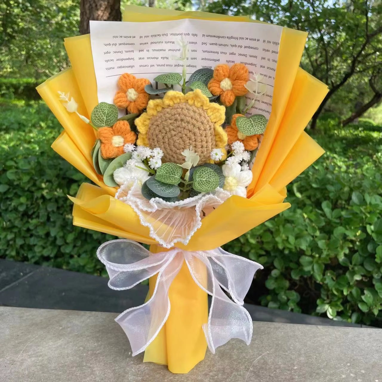 Finished Knitted Flowers Sunflowers Crochet Bouquet Creative Knited Flowers Valentine Mothers' Day Birthday Graduation Gifts